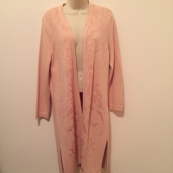 Chico’s Long Peach Open Front Cardigan Duster Sweater Size 2 (Chicos) - Picture 1 of 11
